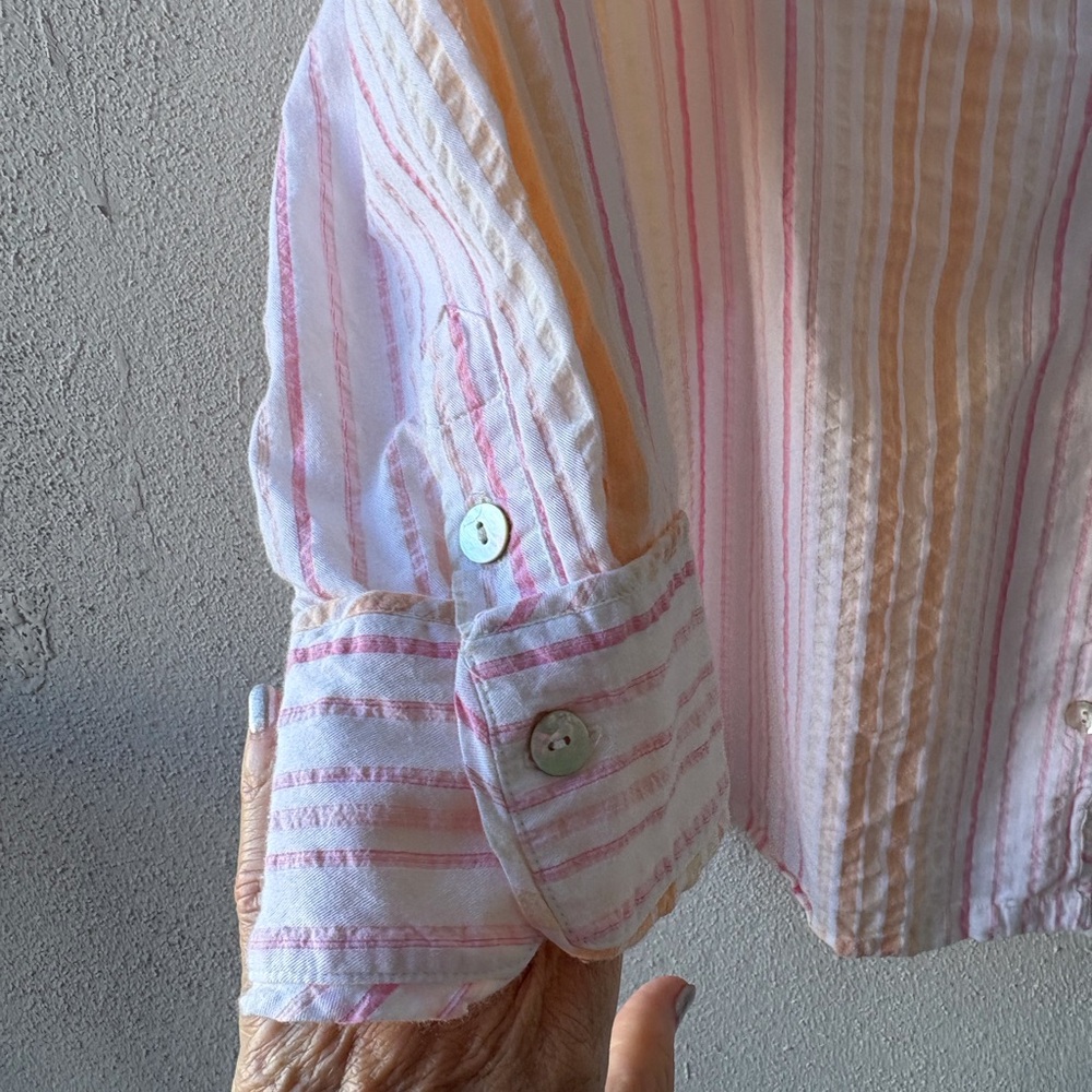 CJ Banks Stripe Cotton Size 2X 3/4 Sleeves Button V-Neck Grandmacore Pastel Boho - Picture 6 of 11
